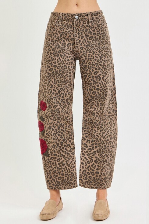 Risen Denim - PGC-21918 | Risen Slouchy Barrel Leopard Print Pants | Brown | Sizes 25-32